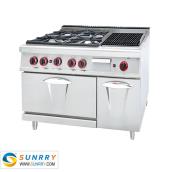 Stainless Steel Gas Range With 4-Burner and Lava Rock Grill and nether Oven