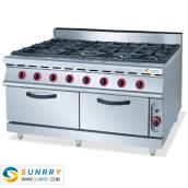 Gas Range With 8-Burner & Electric Oven & Cabinet